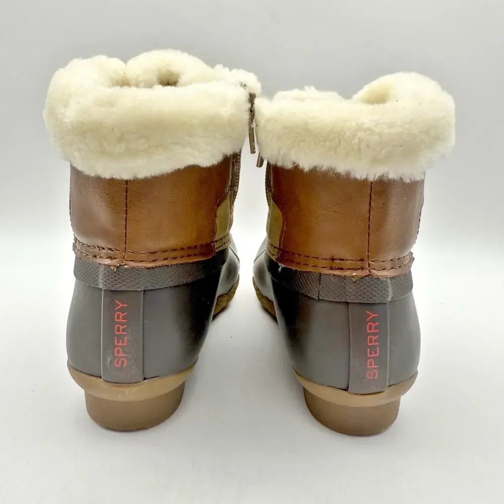Sperry Kids Alpine Saltwater Winter Boots US 1M Tan Red Water Resistant NIB